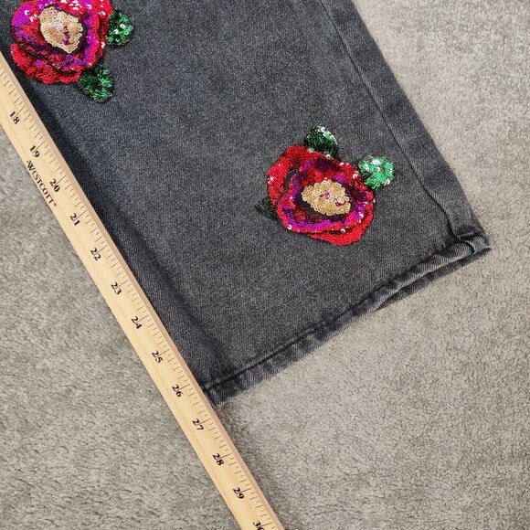 Dazy Women's Wide Leg Pants Size L Gray Cotton Blend Sequins Flowers Casual Chic - Picture 9 of 10